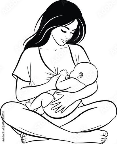 a delicate illustration depicts a mother tenderly cradling and nursing her newborn baby showcasing a maternal bond high quality professional detailed