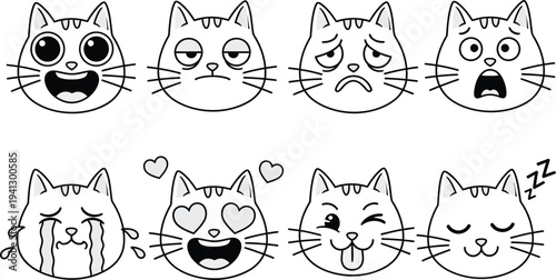 a collection of adorable cartoon cat faces displaying a variety of expressive emotions including happiness sadness and surprise high quality professional