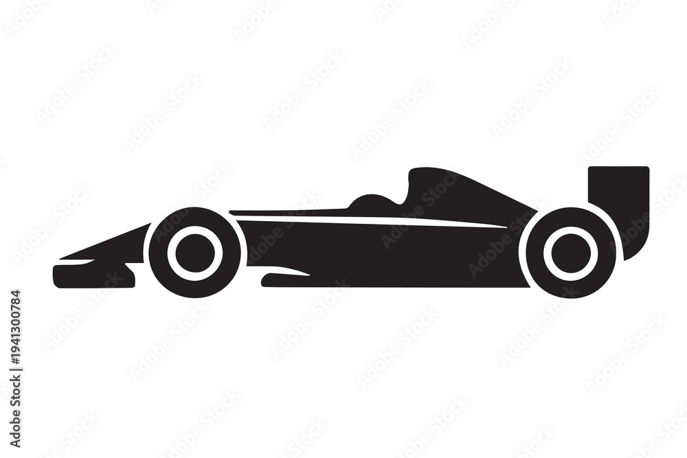Fototapeta premium Simple vector silhouette of a Formula One racing car, designed with sleek aerodynamic lines that capture the speed and power of professional motorsport.
