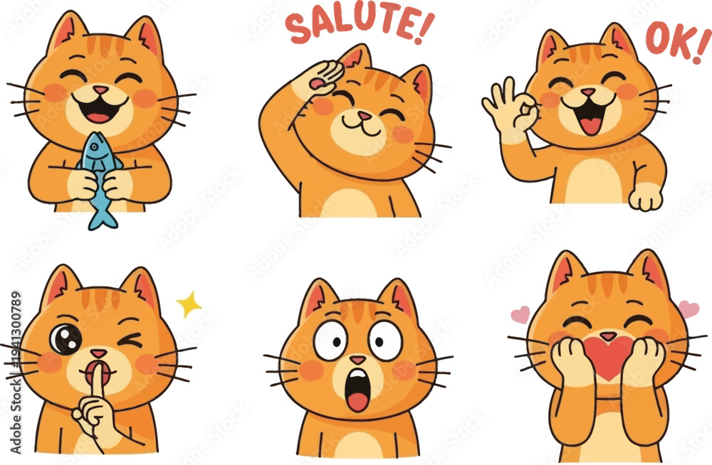 Fototapeta premium a collection of adorable orange tabby cats displaying various cheerful expressions and gestures perfect for digital communication high quality professional detailed