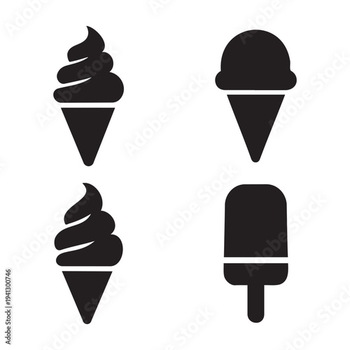Ice Cream Icon Set Black Silhouette