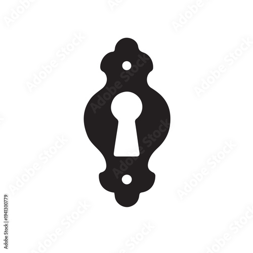 Simple vector silhouette of a vintage keyhole, illustrated with classic ornamental curves and a timeless antique style.
