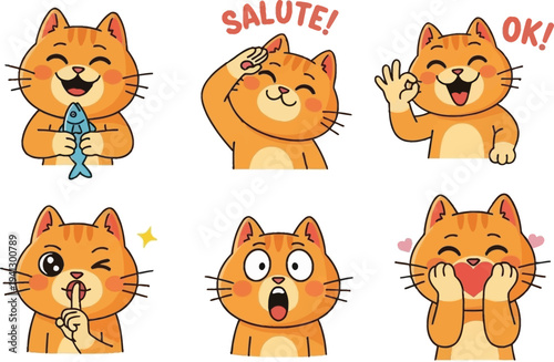 a collection of adorable orange tabby cats displaying various cheerful expressions and gestures perfect for digital communication high quality professional detailed