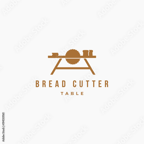 Bread cutter table logo design. Minimal illustration of bread slicer symbol logo icon sign mark