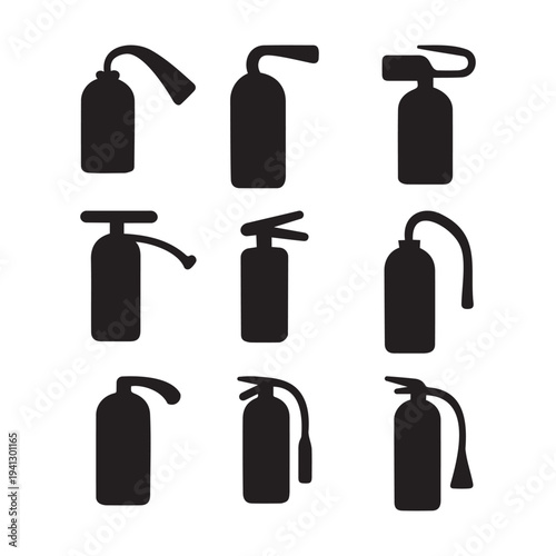 Fire extinguisher silhouette icons set