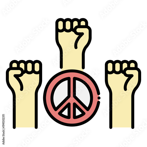 Peace Symbol Surrounded by Raised Fists: Protest Icon