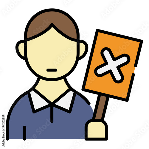 Man Holding Sign with X Symbol, Protest and Disapproval