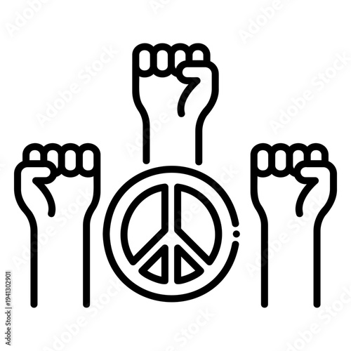 Protest Symbol: Raised Fists with Peace Sign Icon