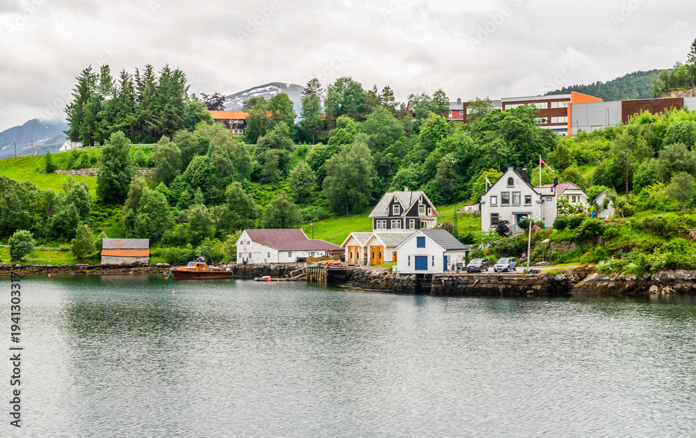 Fototapeta premium Sailing, Norwegian Sea, Alesund, Hjorundfjord, Finnmark, Norway, Arctic town, Norwegian fjords