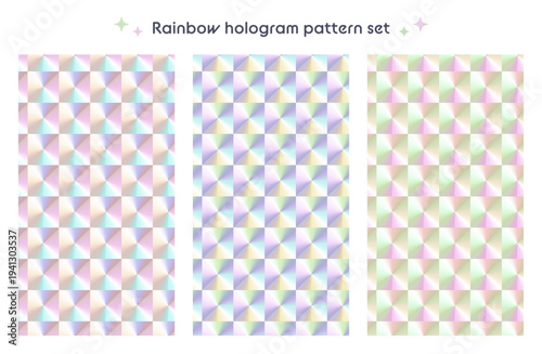 ホログラムのシームレスパターンセット　キラキラ　銀色　虹色　プリズム