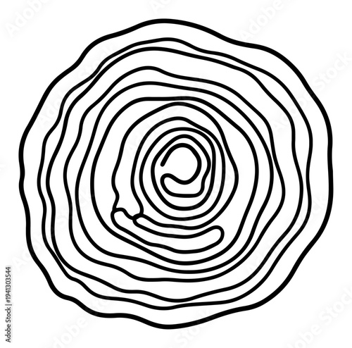 Abstract tree ring cross section wood grain pattern in minimalist line art style