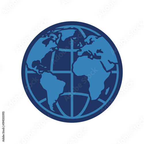 This image depicts a simple blue globe icon, representing global connectivity and awareness, perfect for illustrating themes of geography, travel, or international cooperation.