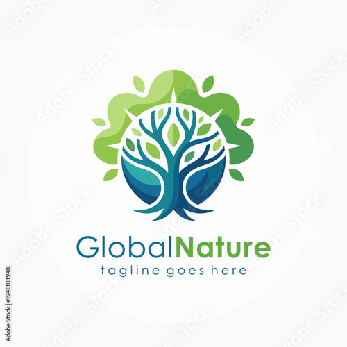 The logo creatively incorporates a tree and nature elements, representing sustainability and eco-friendliness, ideal for brands focused on environmental issues and social responsibility.