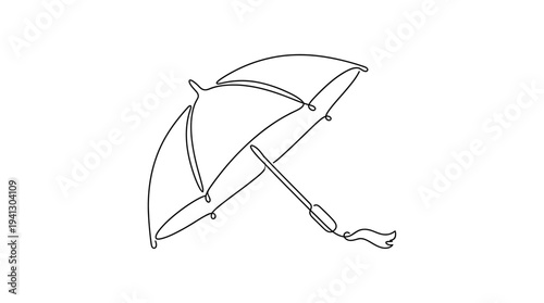 Single Continuous Line Closed Parasol with Tassel Minimal Vintage Travel Vector Illustration