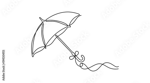 Single Continuous Line Closed Parasol with Tassel Minimal Vintage Travel Vector Illustration