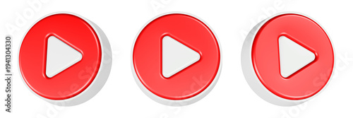play button icon 3d render red circle