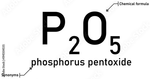 Phosphorus pentoxide chemical formula with callout titles