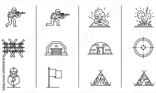 hunting icons set with weapons targets house traps and survival elements