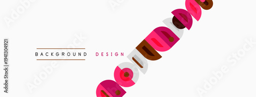 Minimalist design features abstract shapes, text elements. Pink, gold hues dominate neutral backdrop. Clean, modern aesthetic.