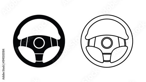 Two steering wheel icons one filled and one outlined silhouette