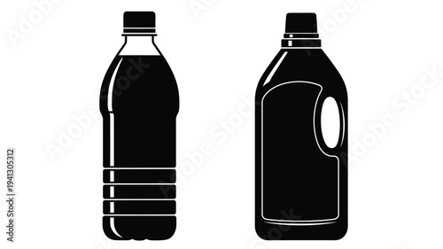Two black bottle shapes displayed against a white background silhouette