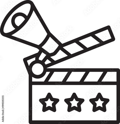 Movie Clapper Board With Stars Icon Minimal Film Production Symbol Illustration