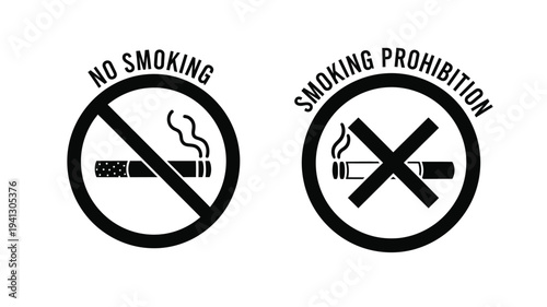 Two black circle signs prohibiting smoking a striking silhouette