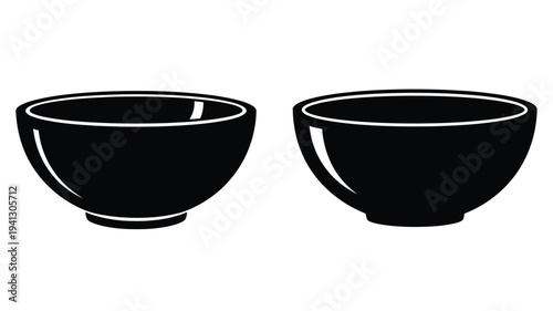 Two black bowls displayed side by side a simple graphic silhouette