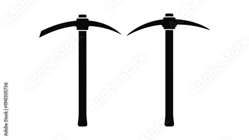 Two black pickaxes displayed against a white background silhouette