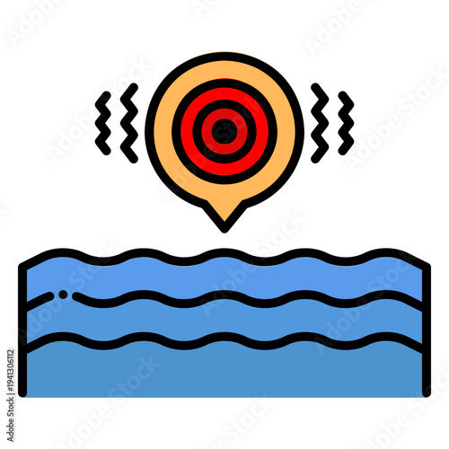 Earthquake Epicenter Over Water Illustration