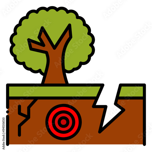 Cartoon Earthquake Illustration with Tree and Ground Crack