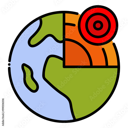 Earthquake Icon: Earth's Core, Seismic Activity Illustration