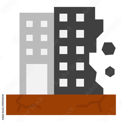 Building Collapse Flat Icon, Earthquake Disaster