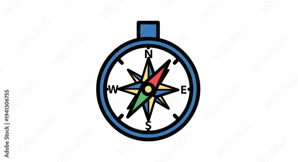 Fototapeta premium Illustration of a compass pointing north isolated on white background