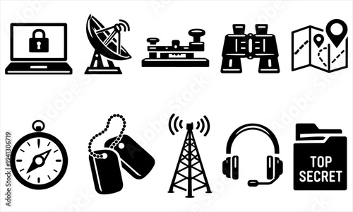 Security concept icons with data protection technology and top secret symbols