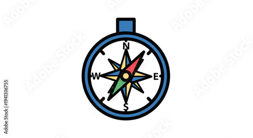 Illustration of a compass pointing north isolated on white background