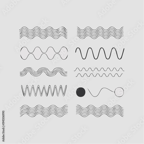 Collection of various black and white wavy line designs and patterns.