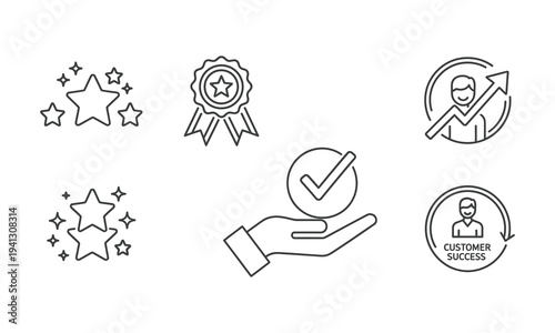 Illustrative Symbols of Achievement and Success: An array of graphical icons symbolizing success, accomplishment, and excellence, ideal for conveying concepts of quality, validation.