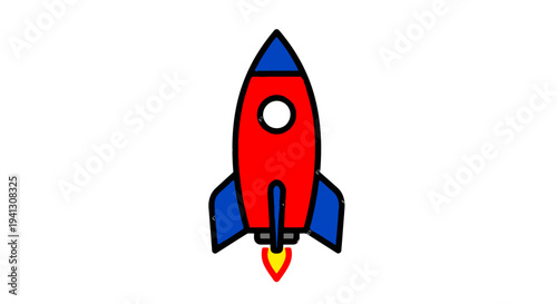 Colorful rocket ship illustration space travel exploration and launch concept