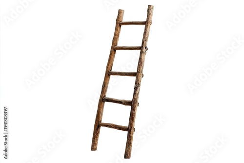 Wooden ladder leaning against a white background