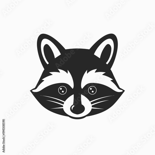 Stylized raccoon head illustration black and white vector graphic design