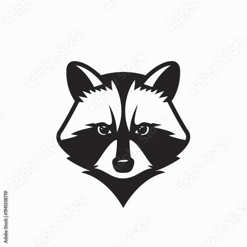 Stylized black and white vector illustration of a raccoon head isolated design