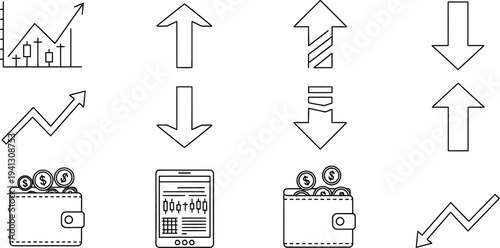Financial Arrows and Charts: A graphic composition featuring symbolic arrows and charts that embodies the concepts of financial trends, growth, and decline.