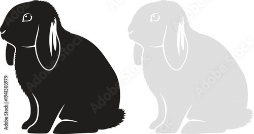 Silhouette of a rabbit sitting in profile view
