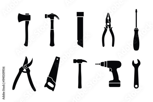 Hand Tools Silhouette Icons Set Vector Illustration