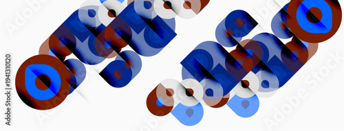 Abstract typography displays OTTO repeated, utilizing blue, red hues. Shapes overlap creating visual depth, simple background.