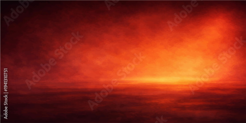 Dramatic red and yellow grunge sky at sunset with beautiful orange clouds and space for text on a weathered horizon