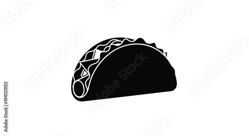 Minimalist black and white outline of a delicious looking taco