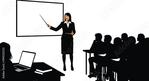 A teacher presenting to a class depicted as a dark silhouette