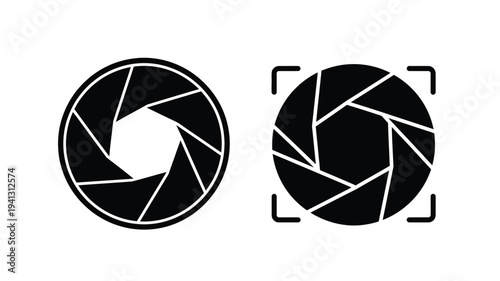 Camera aperture icons open and closed in a modern style silhouette